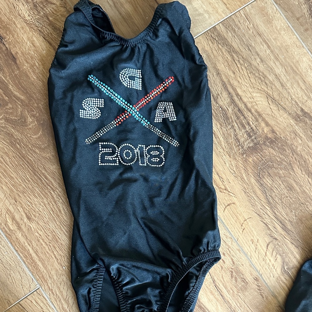 Black Gymnastics Leotard with Rhinestone Design